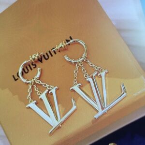 Louis Vuitton Gold-Tone LV Drop Hoop Earrings